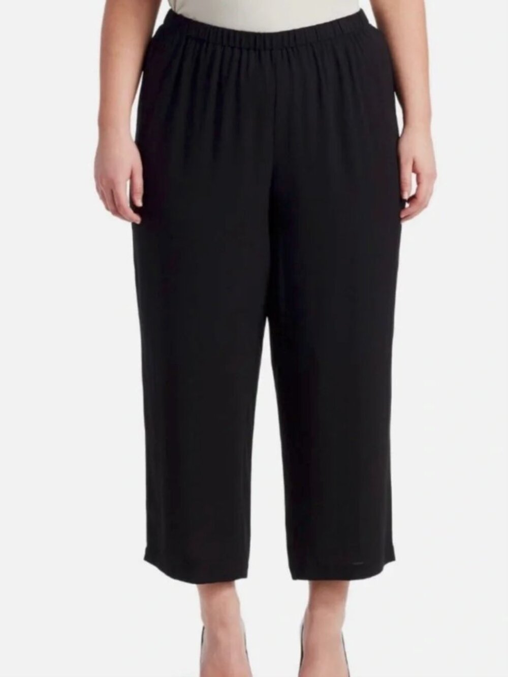 Eileen Fisher Silk Georgette Crepe Wide-Leg Crop Pant